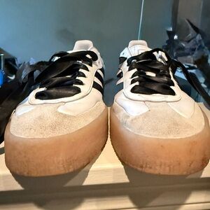 adidas White and Black leather Sambas with satin laces, size 8